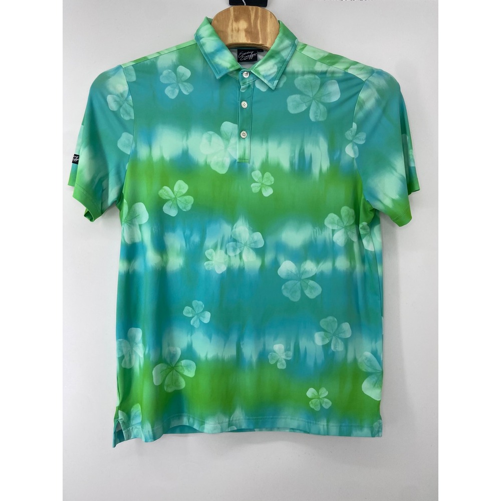 Sunday Swagger Shirt Men Large Green Polo Lucky Charm Golf Stretch 4 leaf Clover